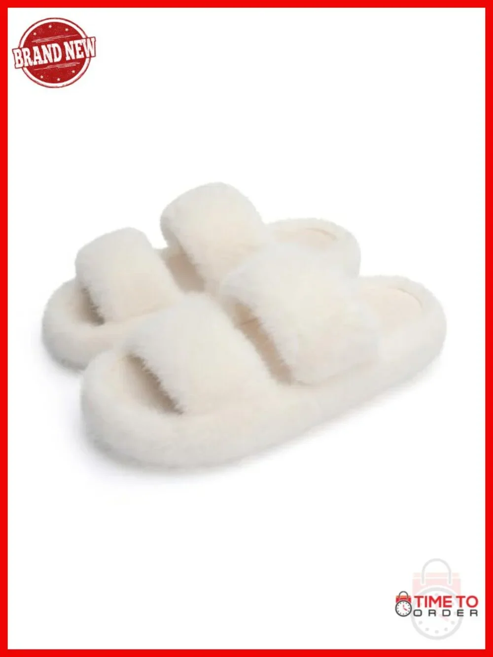 Memory Foam Faux Fur Open Toe Slippers with EVA Sole